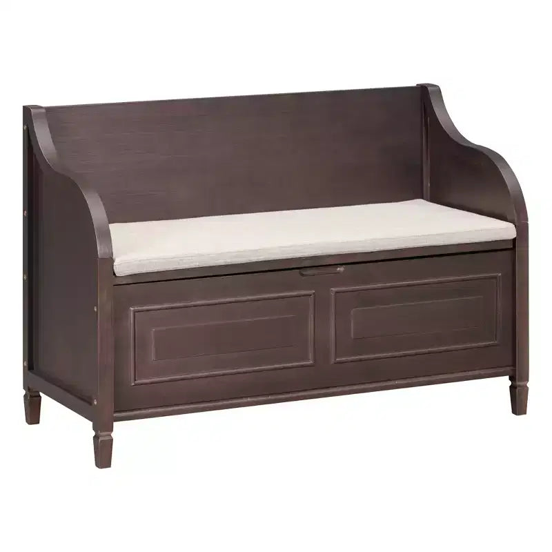Banc de rangement d'entrée rustique en bois massif avec coussin amovible, banc à chaussures pour salon