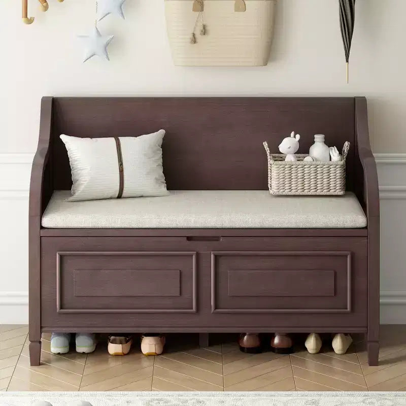 Banc de rangement d'entrée rustique en bois massif avec coussin amovible, banc à chaussures pour salon