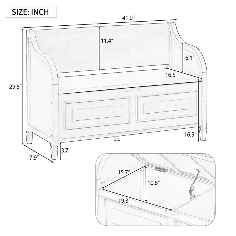 Banc de rangement d'entrée rustique en bois massif avec coussin amovible, banc à chaussures pour salon