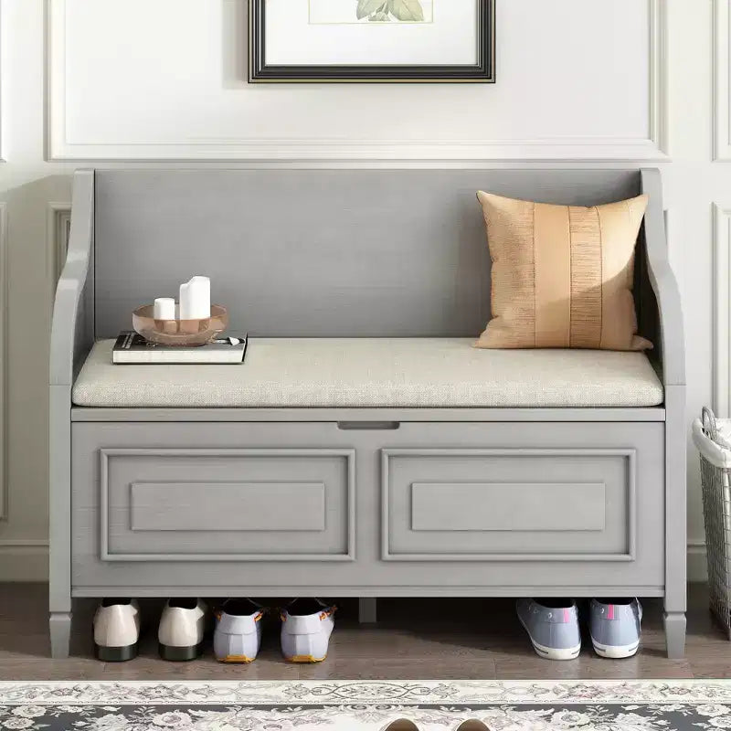 Banc de rangement d'entrée rustique en bois massif avec coussin amovible, banc à chaussures pour salon