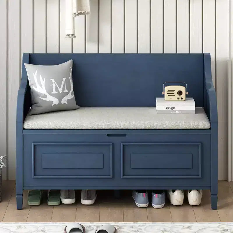 Banc de rangement d'entrée rustique en bois massif avec coussin amovible, banc à chaussures pour salon