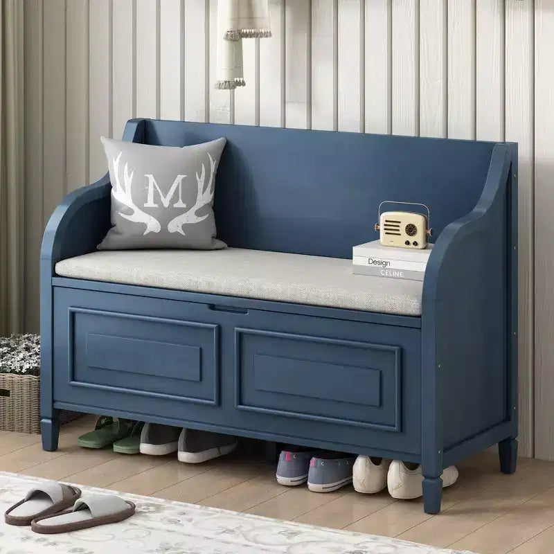 Banc de rangement d'entrée rustique en bois massif avec coussin amovible, banc à chaussures pour salon