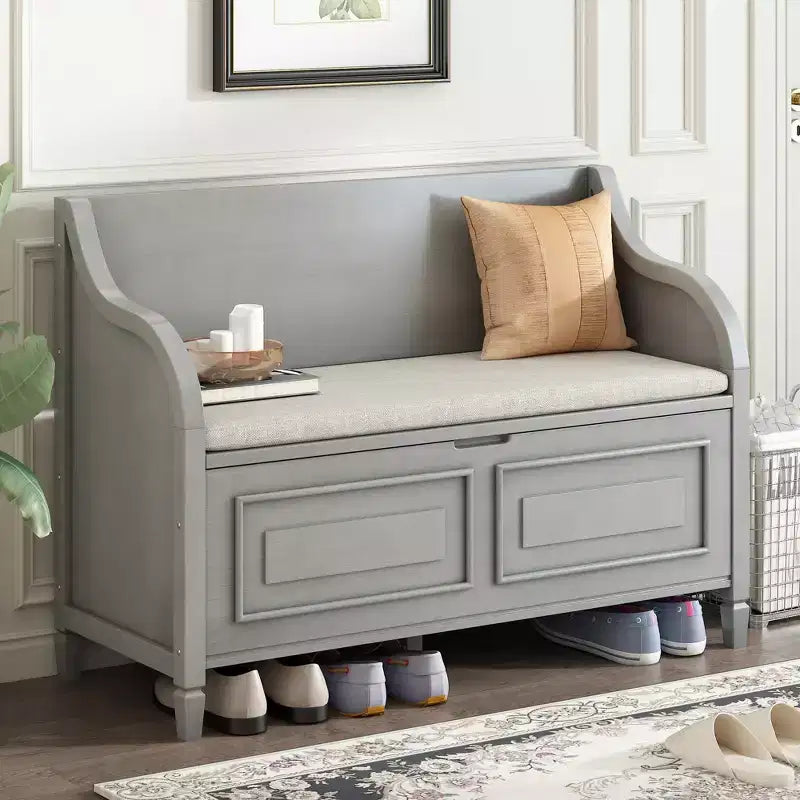 Banc de rangement d'entrée rustique en bois massif avec coussin amovible, banc à chaussures pour salon