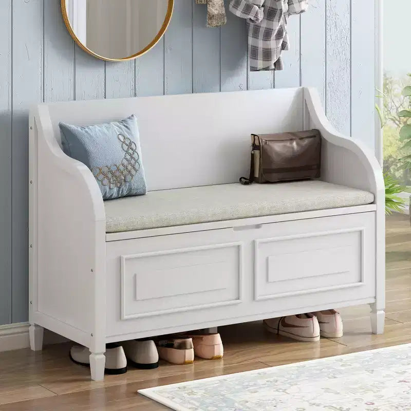 Banc de rangement d'entrée rustique en bois massif avec coussin amovible, banc à chaussures pour salon