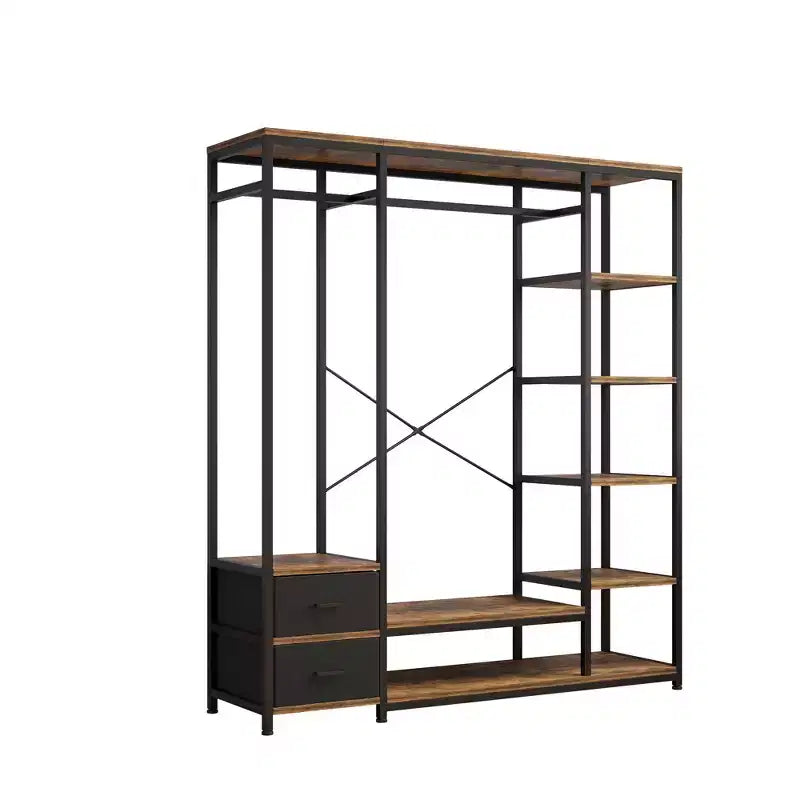 Karl Home Open Wardrobe with Vintage Brown Particleboard & Black Iron Frame 59.1x15.7x70.9 Inches