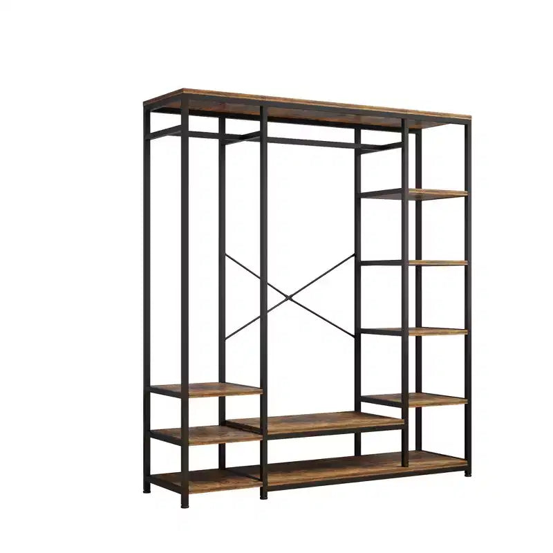 Armoire ouverte avec panneaux de particules marron vintage et cadre en fer noir 150 x 40 x 180 cm