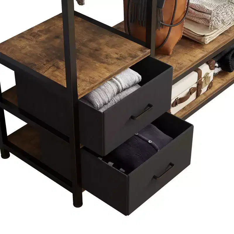 Armoire ouverte avec panneaux de particules marron vintage et cadre en fer noir 150 x 40 x 180 cm