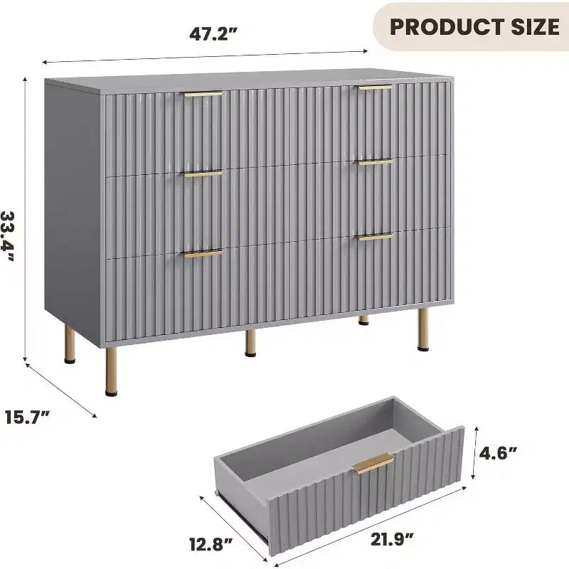 Commode à 6 tiroirs pour chambre, commode moderne cannelée avec tiroirs profonds, longue et grande commode double meuble TV pour salon, couloir