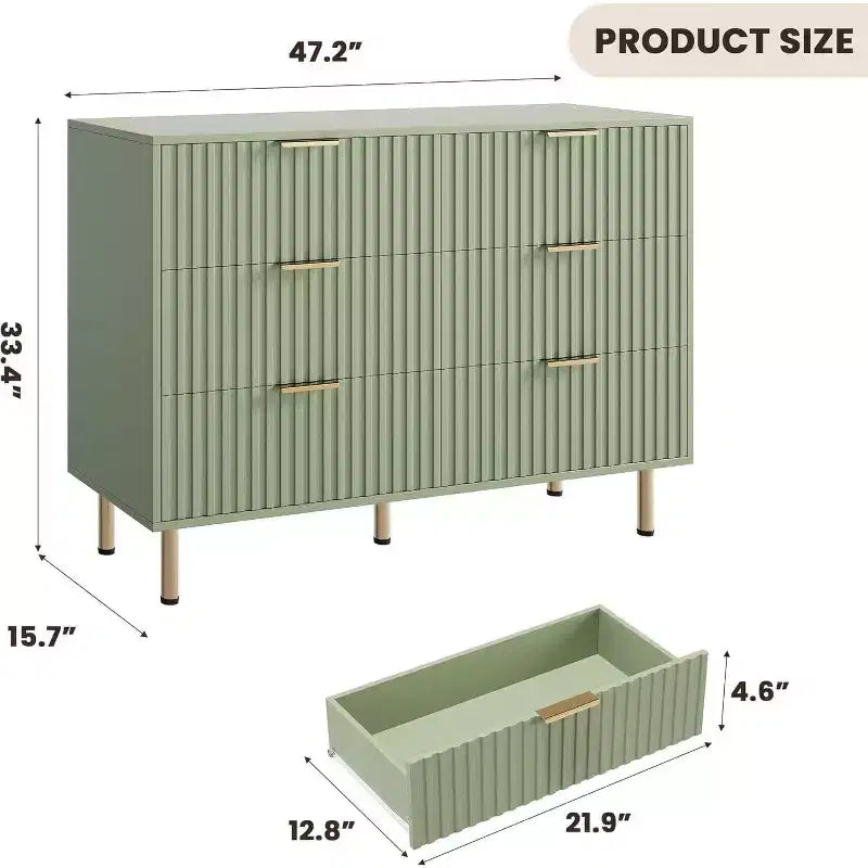 Commode à 6 tiroirs pour chambre, commode moderne cannelée avec tiroirs profonds, longue et grande commode double meuble TV pour salon, couloir