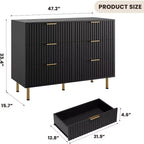 Commode à 6 tiroirs pour chambre, commode moderne cannelée avec tiroirs profonds, longue et grande commode double meuble TV pour salon, couloir