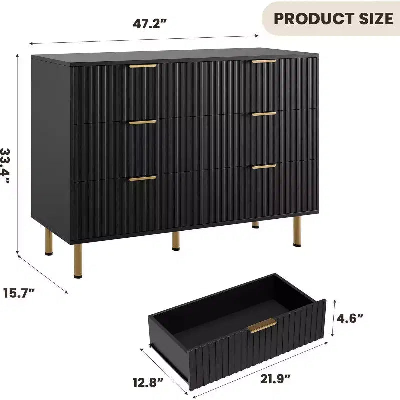 Commode à 6 tiroirs pour chambre, commode moderne cannelée avec tiroirs profonds, longue et grande commode double meuble TV pour salon, couloir