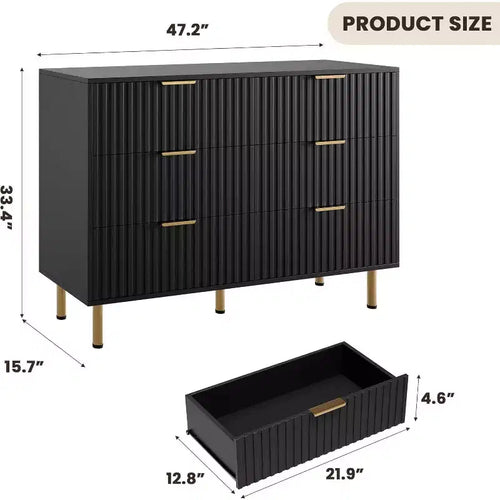 Commode à 6 tiroirs pour chambre, commode moderne cannelée avec tiroirs profonds, longue et grande commode double meuble TV pour salon, couloir