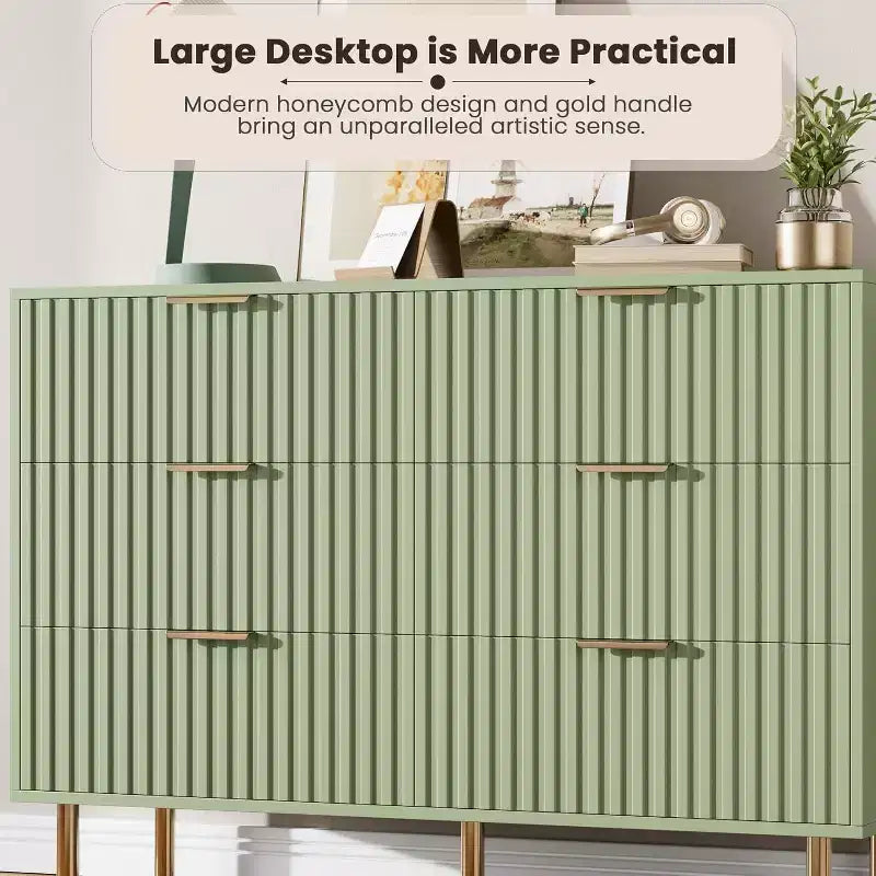 Commode à 6 tiroirs pour chambre, commode moderne cannelée avec tiroirs profonds, longue et grande commode double meuble TV pour salon, couloir