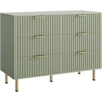 Commode à 6 tiroirs pour chambre, commode moderne cannelée avec tiroirs profonds, longue et grande commode double meuble TV pour salon, couloir