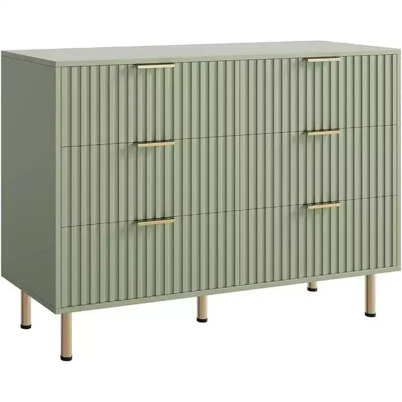 Commode à 6 tiroirs pour chambre, commode moderne cannelée avec tiroirs profonds, longue et grande commode double meuble TV pour salon, couloir