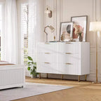 Commode à 6 tiroirs pour chambre, commode moderne cannelée avec tiroirs profonds, longue et grande commode double meuble TV pour salon, couloir