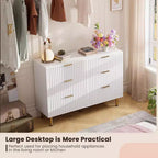 Commode à 6 tiroirs pour chambre, commode moderne cannelée avec tiroirs profonds, longue et grande commode double meuble TV pour salon, couloir