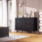 Commode à 6 tiroirs pour chambre, commode moderne cannelée avec tiroirs profonds, longue et grande commode double meuble TV pour salon, couloir