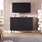 Commode à 6 tiroirs pour chambre, commode moderne cannelée avec tiroirs profonds, longue et grande commode double meuble TV pour salon, couloir
