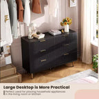 Commode à 6 tiroirs pour chambre, commode moderne cannelée avec tiroirs profonds, longue et grande commode double meuble TV pour salon, couloir
