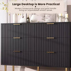 Commode à 6 tiroirs pour chambre, commode moderne cannelée avec tiroirs profonds, longue et grande commode double meuble TV pour salon, couloir