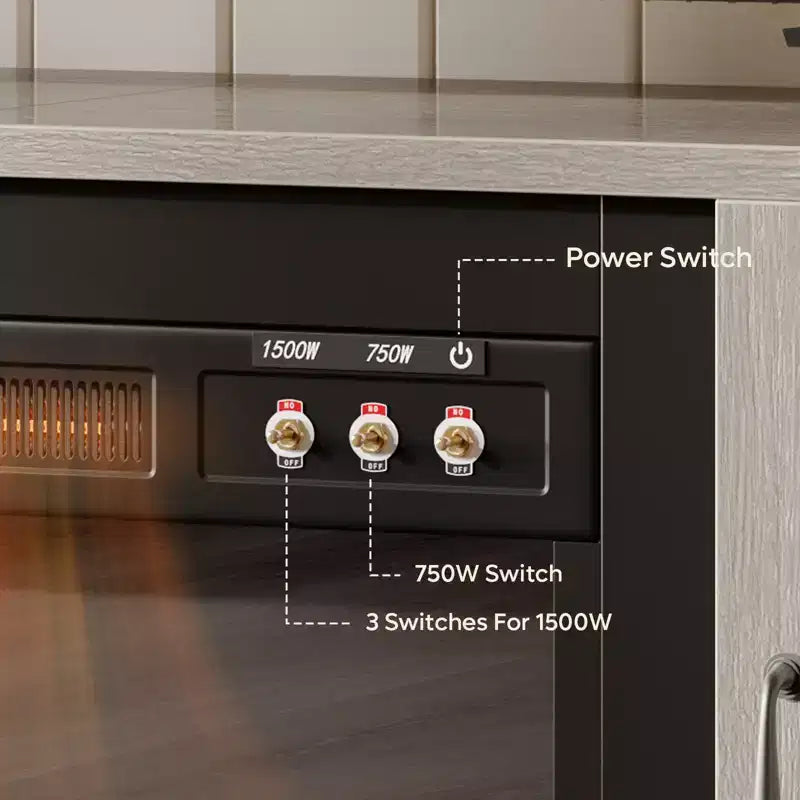Meuble TV de 63 pouces avec cheminée intégrée pour téléviseurs jusqu'à 70 pouces, meuble TV de style ferme avec portes de grange et cheminée de 23 pouces pour salon
