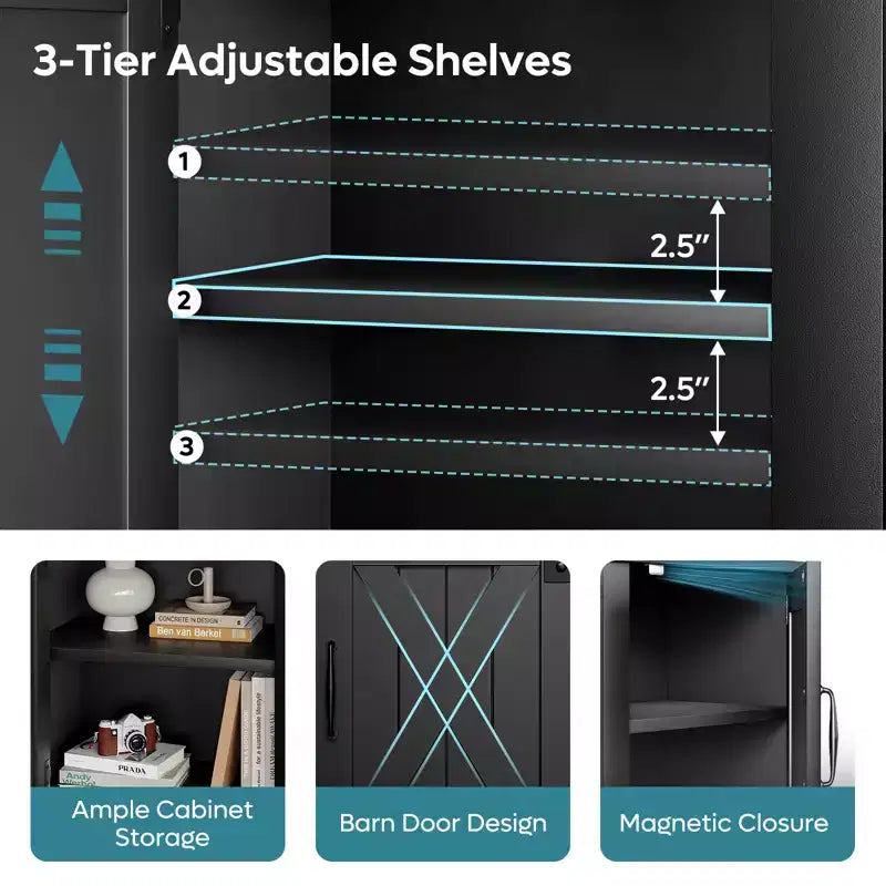 Meuble TV de 63 pouces avec cheminée intégrée pour téléviseurs jusqu'à 70 pouces, meuble TV de style ferme avec portes de grange et cheminée de 23 pouces pour salon