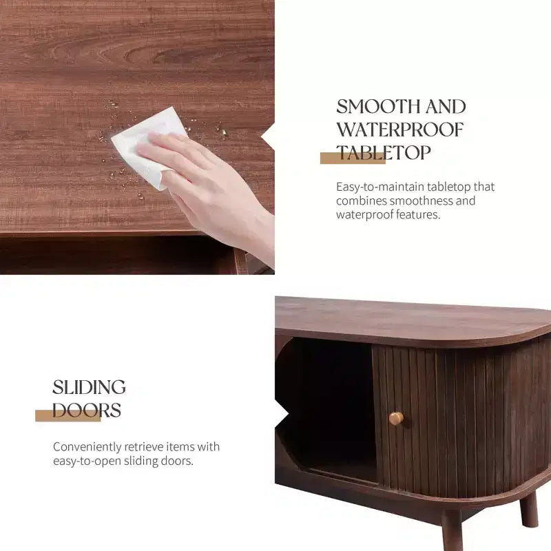 Meuble TV en rotin pour TV 75 pouces, meuble de rangement TV en bois avec 2 tiroirs et pieds en bois massif, bois naturel+marron