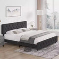 Acekool Full Size Upholstered Bed Frame with USB & Type-C Charging Headboard, Diamond Button Tufted, Noise-Free, Grey, No Box Spring Needed