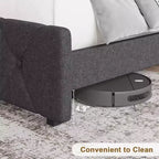 Cadre de lit rembourré complet avec tête de lit de chargement USB et Type-C, capitonnage en losanges, sans bruit, gris, sommier tapissier non requis