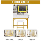 Coiffeuse avec miroir et lumières, tabouret, station de recharge, tiroirs et étagères de rangement pour chambre à coucher