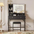 Vanity Desk and Stool with Mirror and LightsMakeup Vanity with Charging Station, Drawers, Storage Shelves for Bedroom