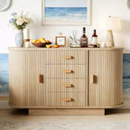 Buffet de salle à manger 47 po avec rangement, meuble bar à café cannelé avec 4 tiroirs et 2 portes coulissantes arquées, buffet de rangement moderne en bois