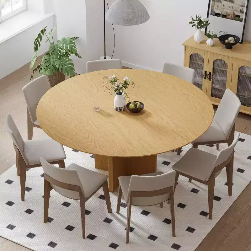 PexFix 59 x 59 Solid Wood Round Dining Table with Natural Finish and Elegant Arched Legs for Modern Dining Rooms & Kitchens