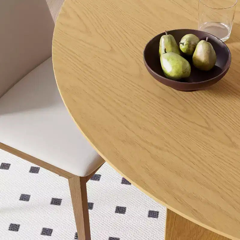 Table à manger ronde en bois massif 59 x 59 avec finition naturelle et pieds arqués élégants pour salles à manger et cuisines modernes