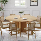 Table à manger ronde en bois massif 59 x 59 avec finition naturelle et pieds arqués élégants pour salles à manger et cuisines modernes