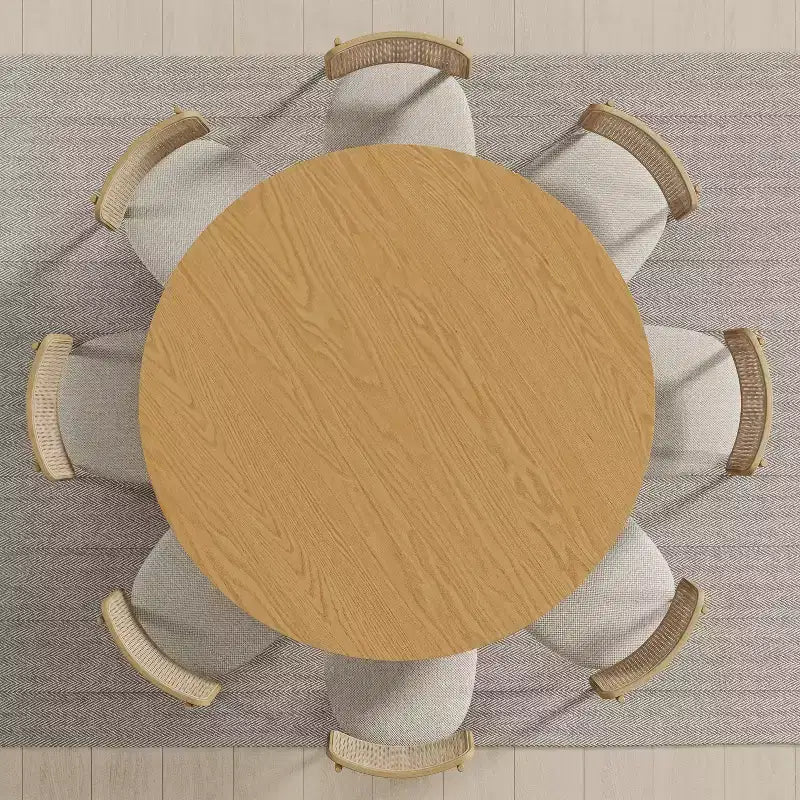 Table à manger ronde en bois massif 59 x 59 avec finition naturelle et pieds arqués élégants pour salles à manger et cuisines modernes