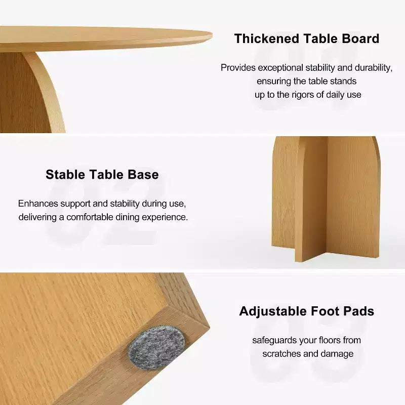 Table à manger ronde en bois massif 59 x 59 avec finition naturelle et pieds arqués élégants pour salles à manger et cuisines modernes