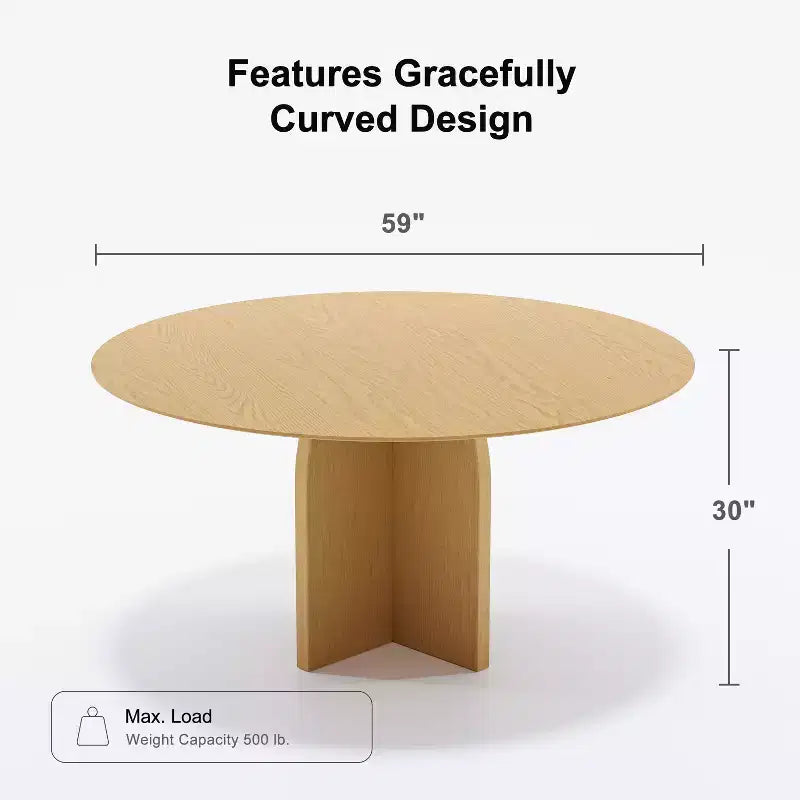 Table à manger ronde en bois massif 59 x 59 avec finition naturelle et pieds arqués élégants pour salles à manger et cuisines modernes