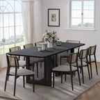 PexFix 79 x 33.5 Farmhouse Kitchen Dining Room Table Furniture Square Black Kitchen Table with Rattan Woven Legs for Kitchen Bar Living Room