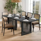 Table à manger de cuisine style ferme 79 x 33,5 po, table de cuisine carrée noire avec pieds en rotin tressé pour cuisine, bar, salon