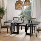 Table à manger de cuisine style ferme 79 x 33,5 po, table de cuisine carrée noire avec pieds en rotin tressé pour cuisine, bar, salon