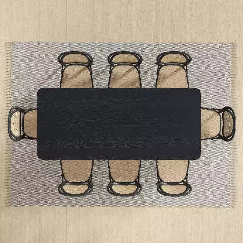 Table à manger de cuisine style ferme 79 x 33,5 po, table de cuisine carrée noire avec pieds en rotin tressé pour cuisine, bar, salon