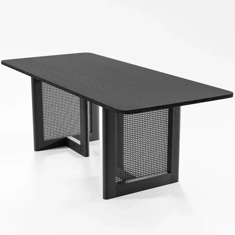Table à manger de cuisine style ferme 79 x 33,5 po, table de cuisine carrée noire avec pieds en rotin tressé pour cuisine, bar, salon