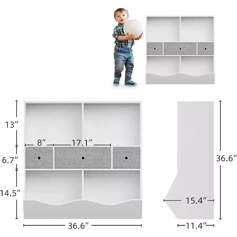 Organisateur de rangement de jouets pour enfants, bibliothèque avec étagères, bacs et tiroirs, meuble de rangement sécurisé pour enfants pour salle de jeux ou chambre à coucher, 94 x 38 x 94 cm