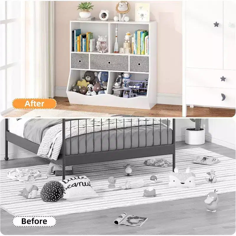 Organisateur de rangement de jouets pour enfants, bibliothèque avec étagères, bacs et tiroirs, meuble de rangement sécurisé pour enfants pour salle de jeux ou chambre à coucher, 94 x 38 x 94 cm