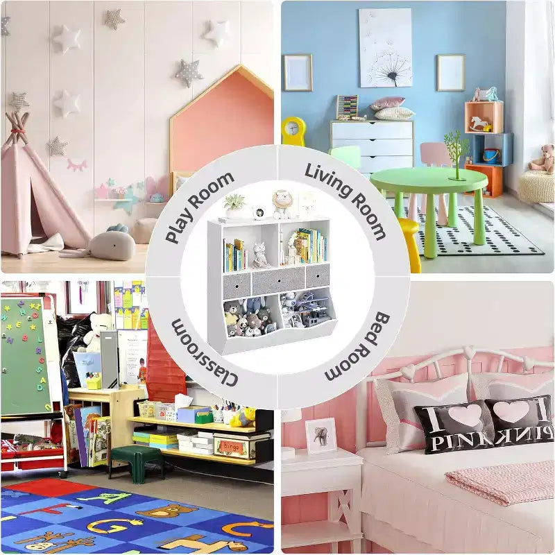 Organisateur de rangement de jouets pour enfants, bibliothèque avec étagères, bacs et tiroirs, meuble de rangement sécurisé pour enfants pour salle de jeux ou chambre à coucher, 94 x 38 x 94 cm