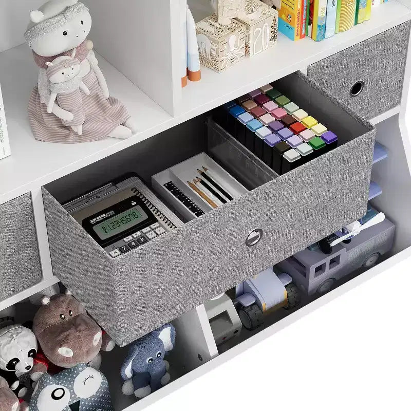 Organisateur de rangement de jouets pour enfants, bibliothèque avec étagères, bacs et tiroirs, meuble de rangement sécurisé pour enfants pour salle de jeux ou chambre à coucher, 94 x 38 x 94 cm