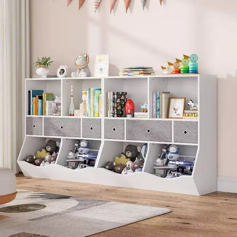 Organisateur de rangement de jouets pour enfants, bibliothèque avec étagères, bacs et tiroirs, meuble de rangement sécurisé pour enfants pour salle de jeux ou chambre à coucher, 94 x 38 x 94 cm