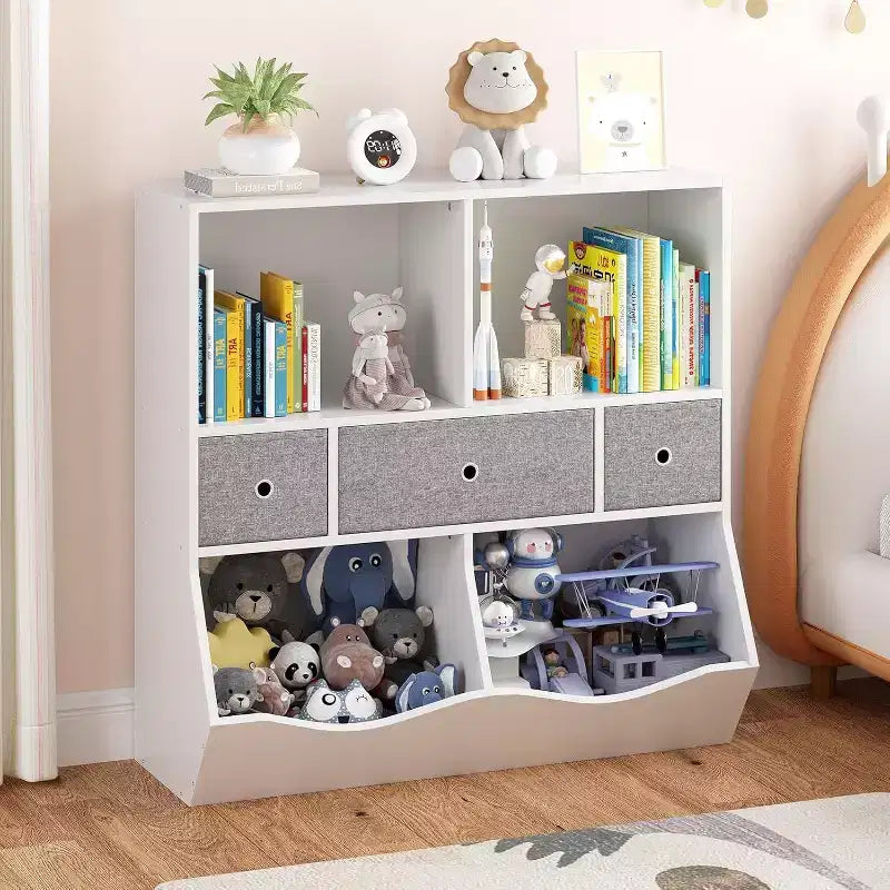 Organisateur de rangement de jouets pour enfants, bibliothèque avec étagères, bacs et tiroirs, meuble de rangement sécurisé pour enfants pour salle de jeux ou chambre à coucher, 94 x 38 x 94 cm